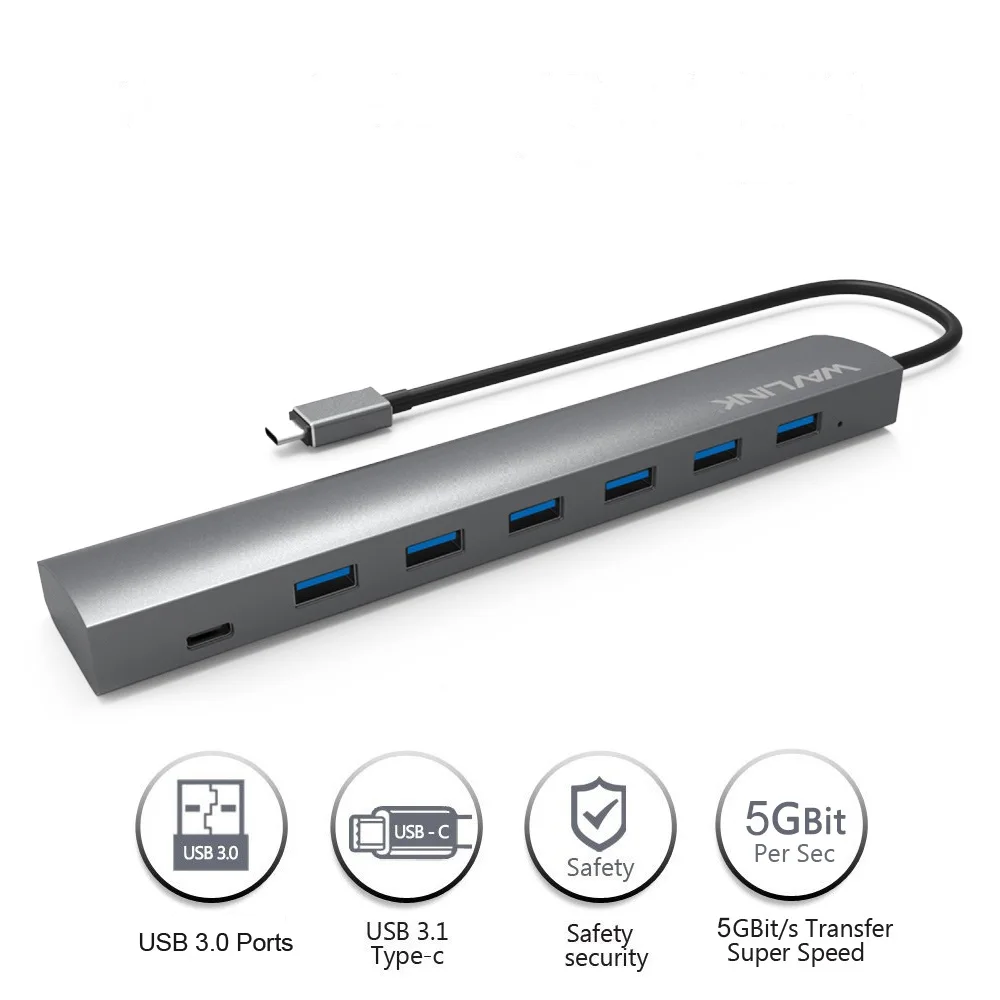 Высокоскоростной разветвитель на 7 портов с адаптером питания 5 В/6 А USB C hub