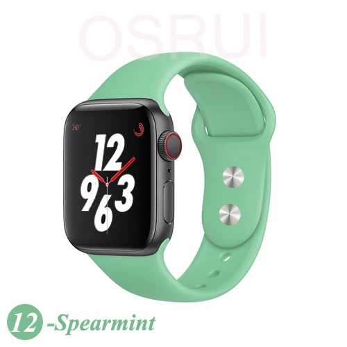 12- Spearmint Спортивный силиконовый ремешок для apple watch band 4 44 мм 40 мм iwatch band 42 мм 38 мм ремень для браслета apple watch series 5 4 3 2 аксессуары - Цвет ремешка: 12- Spearmint