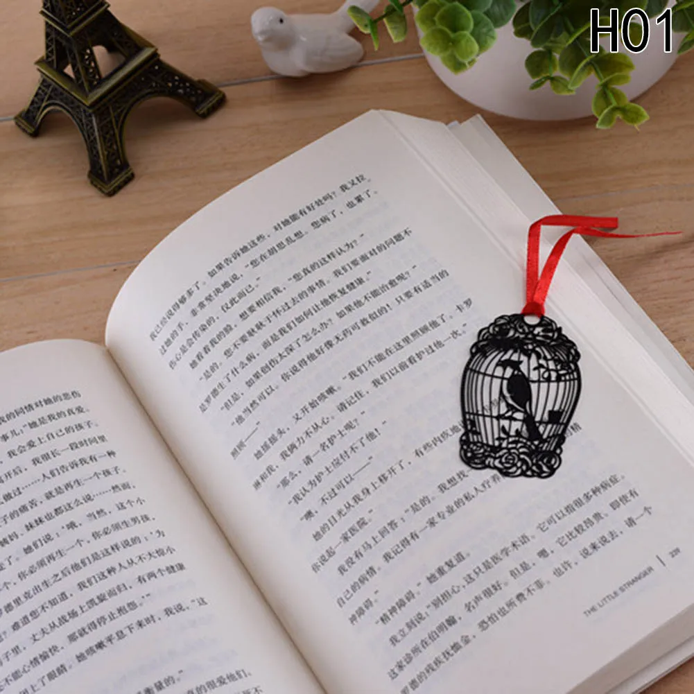 DIY винтажная Ретро металлическая Закладка черная птица бабочка цветок лист Закладка подарочная упаковка корейские канцелярские принадлежности
