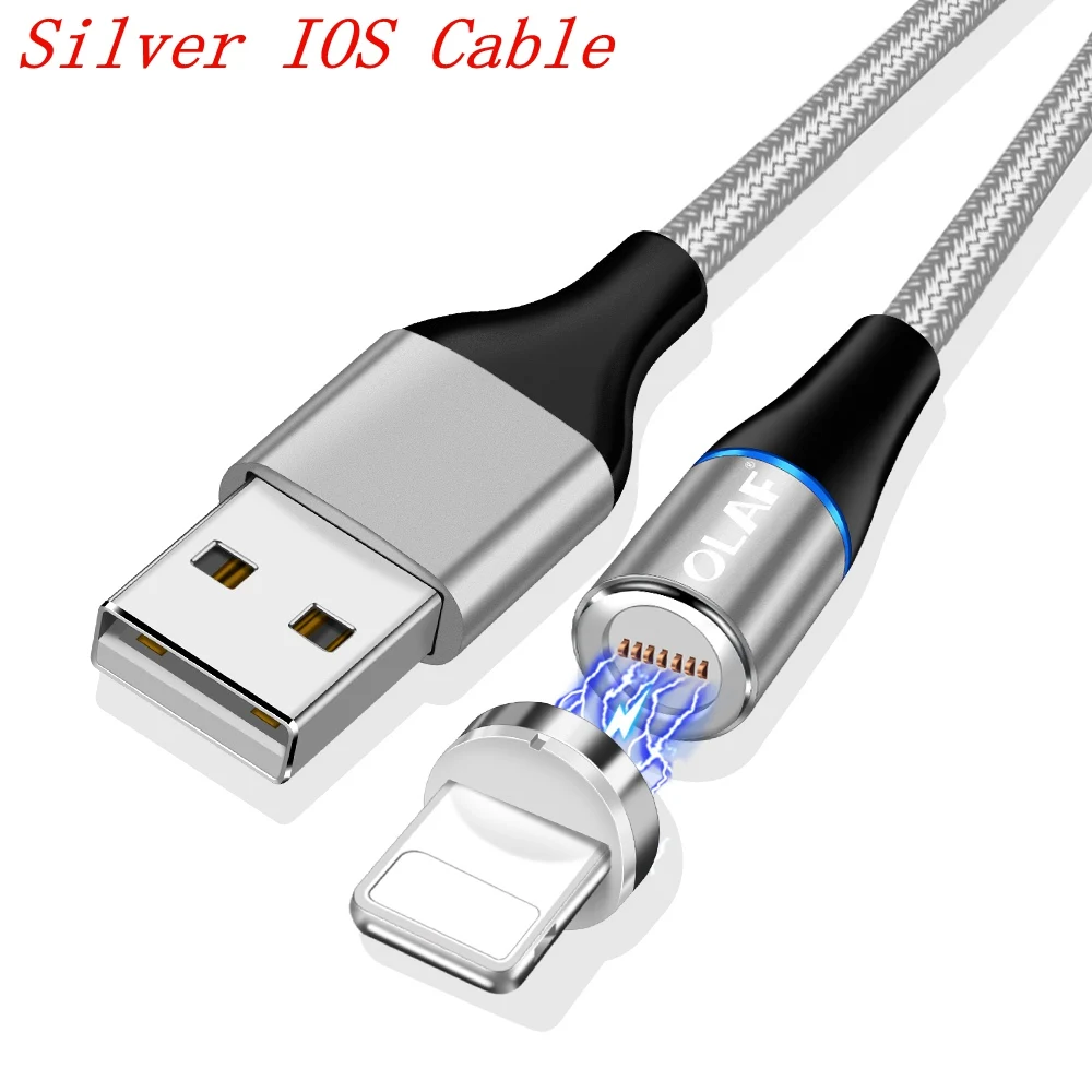 silver For ios cable Магнитный зарядный кабель OLAF Quick Charge 3,0 Micro usb type C 3A Быстрая зарядка Магнитный кабель для iPhone huawei samsung Xiaomi LG - Цвет: silver For ios cable