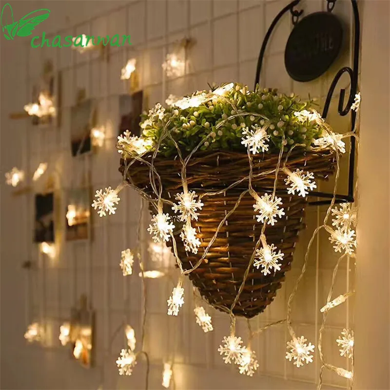 

CHASANWAN 3 M 20 Lights Snowflake Garland Battery Box New Year's Ornaments Christmas Decorations for Home Navidad Natal Noel .