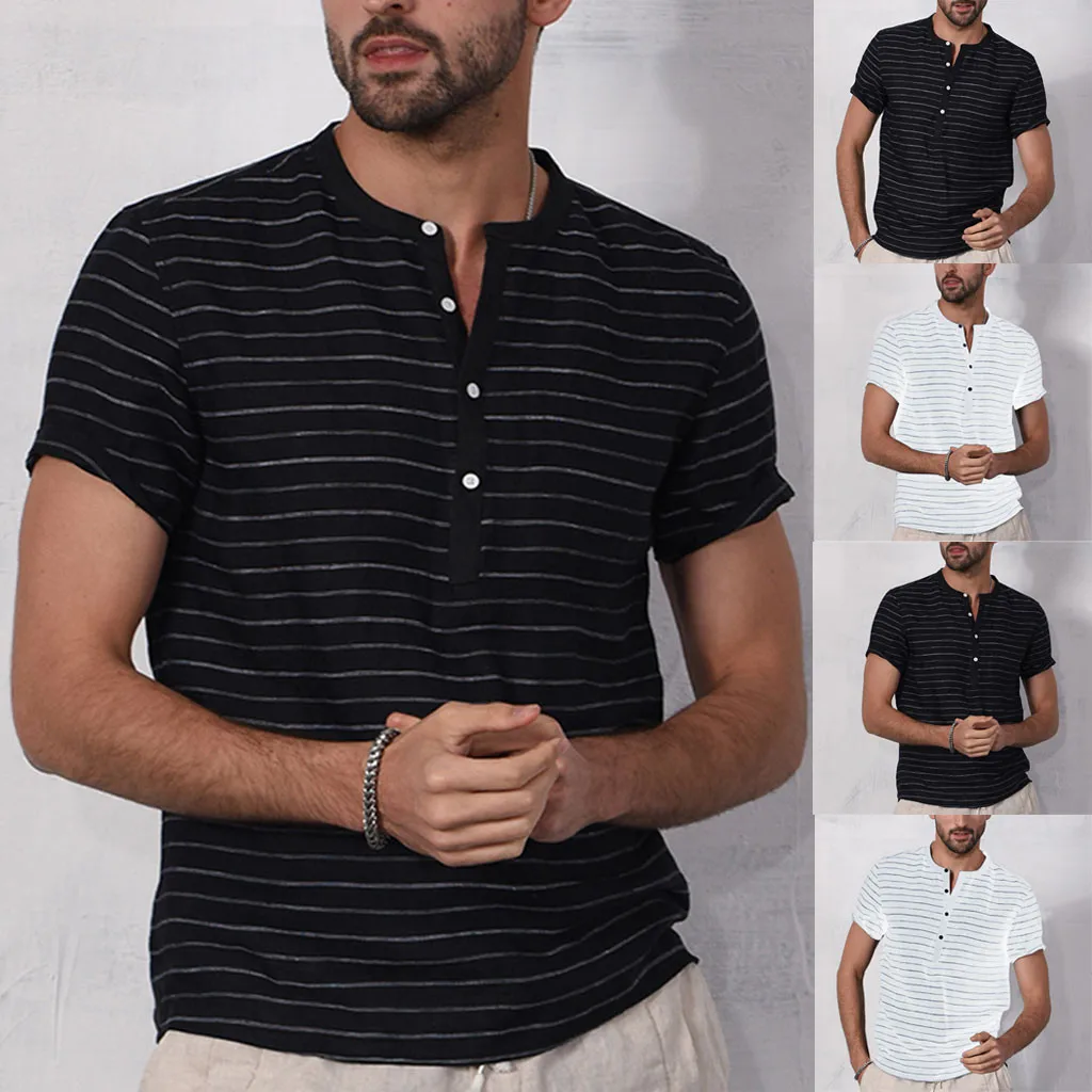 2019 Летняя мужская гавайская рубашка Винтажные льняные футболки с коротким