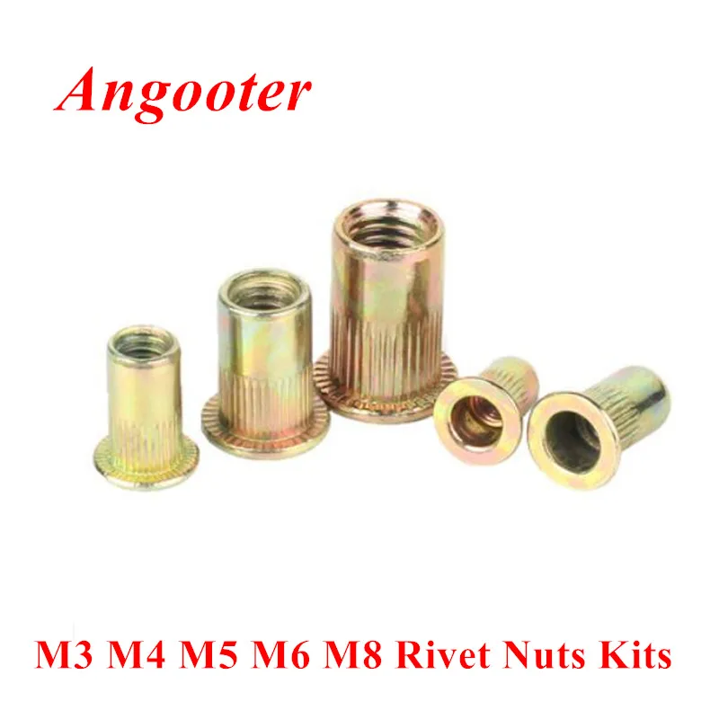 

M3 M4 M5 M6 M8 M10 M12 Rivet Nut Set Kits Yellow zinc plated carbon steel Insert nut Blind rivet nut Inserts Flat Head Rivet Nut