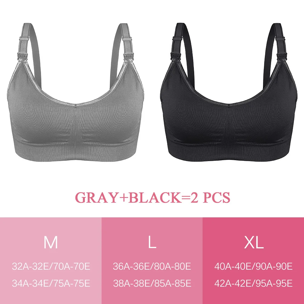 Gray and Black Bra 2 шт./лот Бюстгальтер для кормления для беременных и кормящих одежда для беременных дышащее анти провисание нижнее белье женское нижнее белье для груди размера плюс - Цвет: Gray and Black Bra