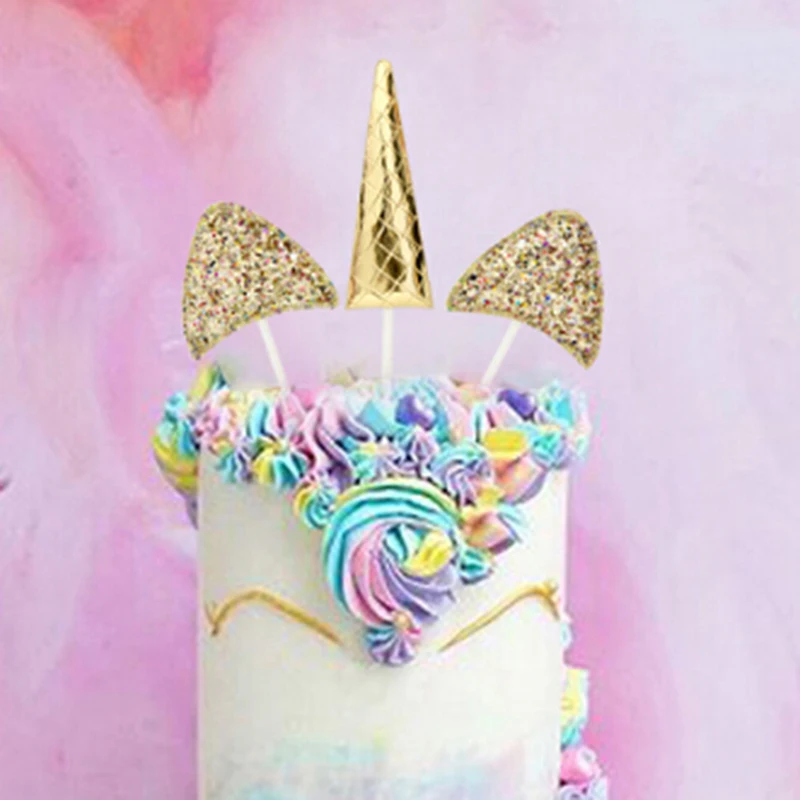 3 шт./компл. Единорог уха кекс торт Топпер День рождения украшения Дети флаги