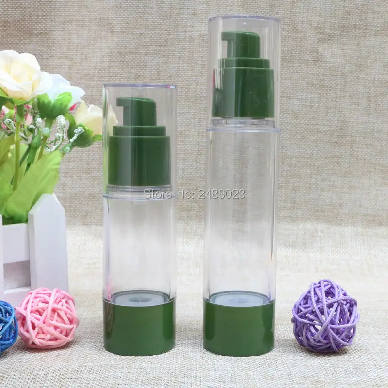 

30ml 50ml Green Packing Bottle Portable Airless Pump Dispenser Bottles For Travel Lotion Empty Cosmetic Containers 100pcs/lot