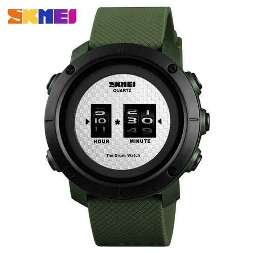 PU-Army Green Silver SKMEI новые модные уличные спортивные простые мужские часы лучший бренд класса люкс цифровые часы водонепроницаемые наручные часы Relogio Masculino - Цвет: PU-Army Green Silver