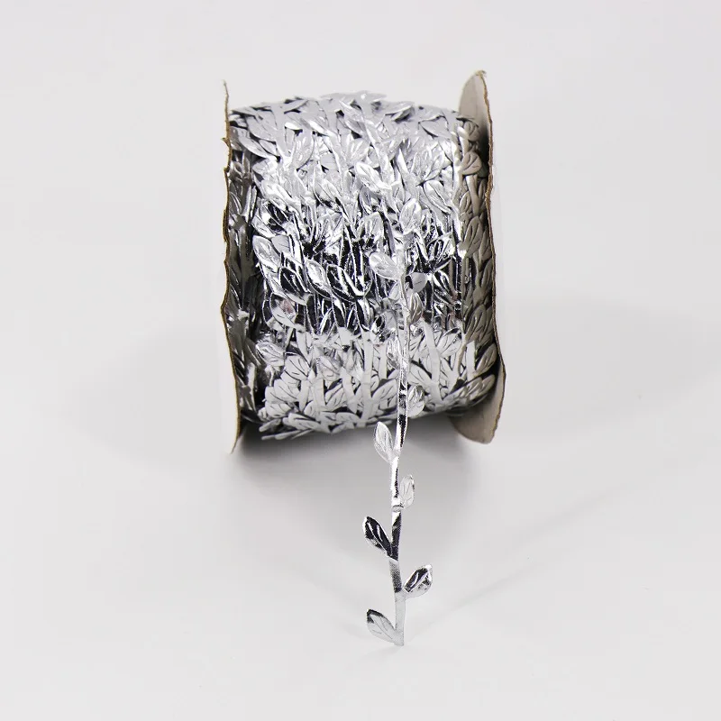 silver 5 м золотые, серебряные искусственные листья, отделка атласная лента для DIY ВЕНОК, подарочная упаковка, девичник, свадебные, вечерние, Декор для дома - Цвет: silver