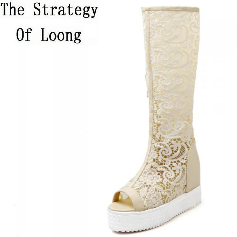 Женские летние босоножки на танкетке с открытым носком|long boots|boots 2016boots peep toe |