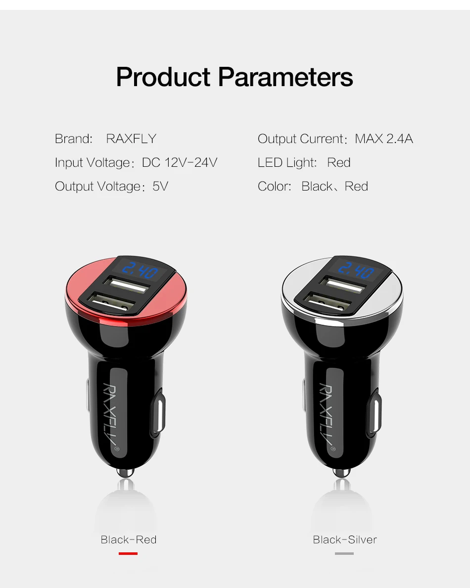 RAXFLY светодиодный дисплей Dual USB Универсальное автомобильное зарядное устройство для телефона для iPhone MAX XR XS умная цифровая Быстрая зарядка для samsung для huawei