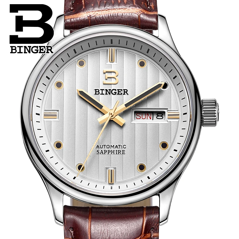 

Switzerland watches men luxury brand Wristwatches BINGER business Automatic self-wind leather strap Water Resistance B5006-3