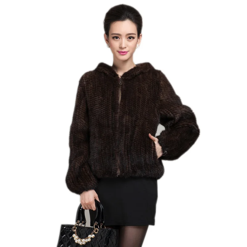 

Clothes hooded mink knitted mink fur coat fight mink outerwear fur women's Warm Winter Fur outerwear Large Size
