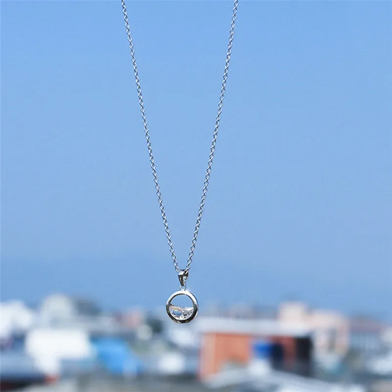 Simple Water Shaped Choker Necklace Elegant Silver Plated Fashion Circle Round Pendant Chain Jewelry Gift | Украшения и