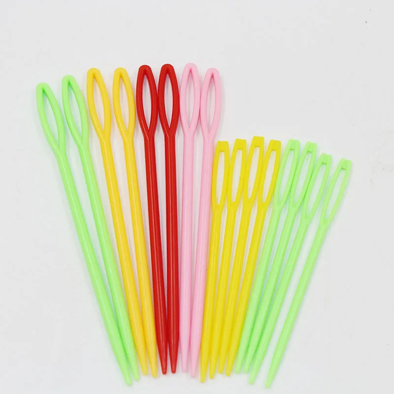 1Set(16PCs) Plastic Knitting Needles Seam Sewing Tool Needlework Needle Arts & Crafts DIY 7cm 9cm Mixed,random color