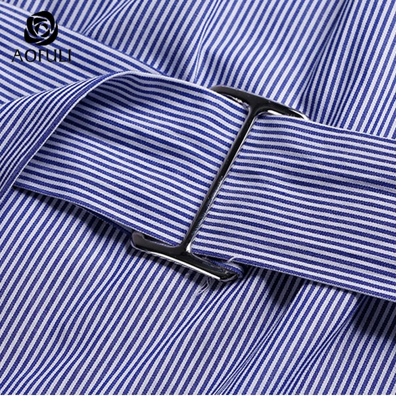 M ~ 4XL 5XL вышитое Полосатое платье-рубашка с высоким низом консервативный дизайн