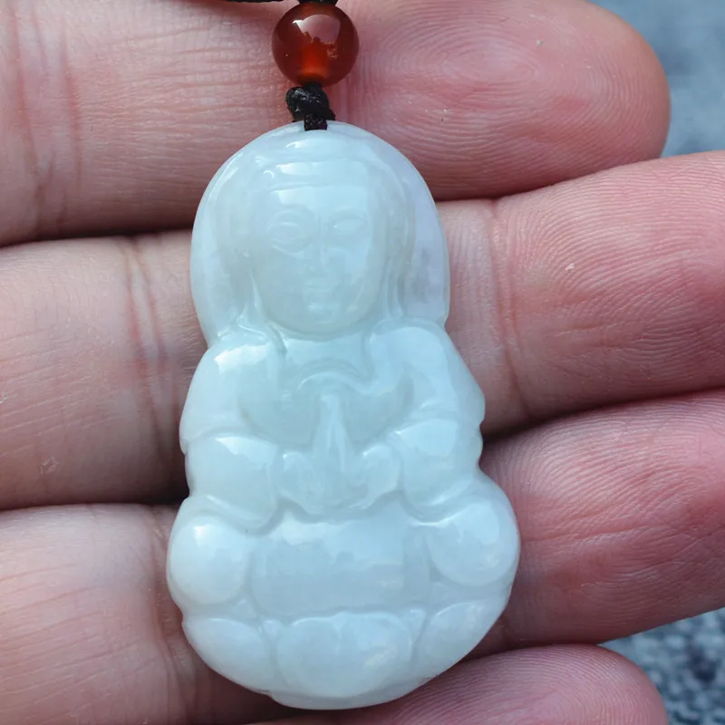 Drop Shipping A Grade Natural Jadeite Pendant Necklace Carved Chinese GUANYIN Gift for Women Men's Jades fashion Jewelry | Украшения и