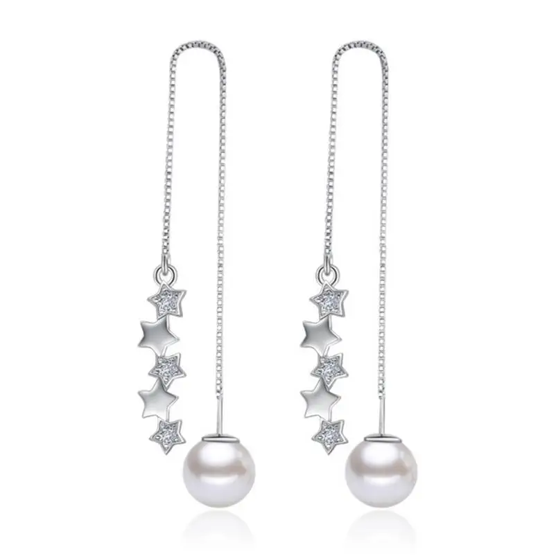 Серьги гвоздики из серебра 925 пробы в форме звезды с жемчугом|fashion stud earrings|stud