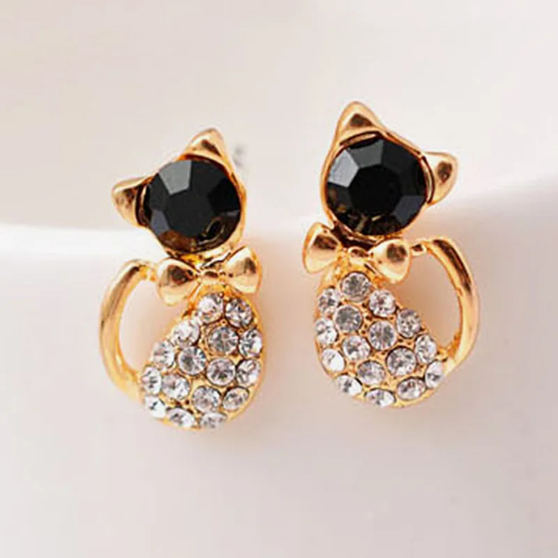 Женские серьги гвоздики в виде котенка с кристаллами|cat stud earrings|fashion earringsstud earrings |