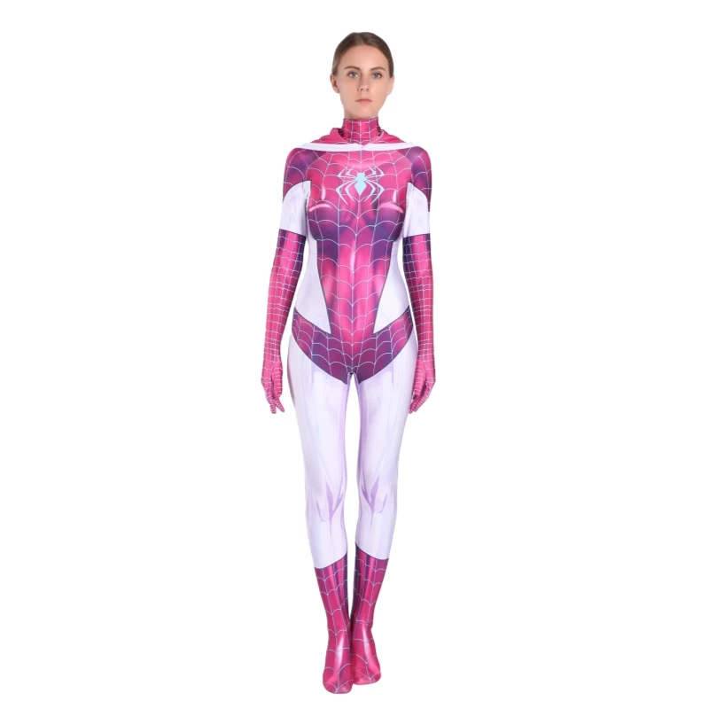 Женские костюмы для косплея Человек паук Гвен из спандекса белые красные