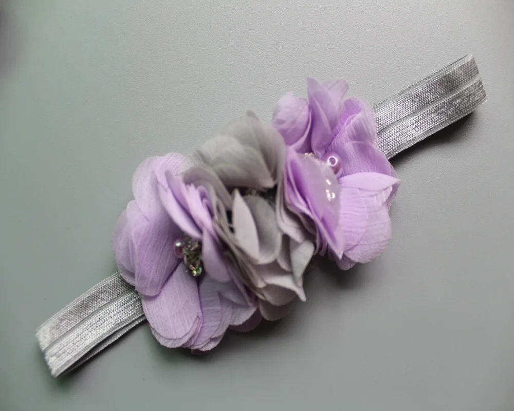 Free Shipping 3 Chiffon Pearl Flowers Headbands Girls Hair Accessory newborn girl Bands 10Pcs/lot | Детская одежда и обувь