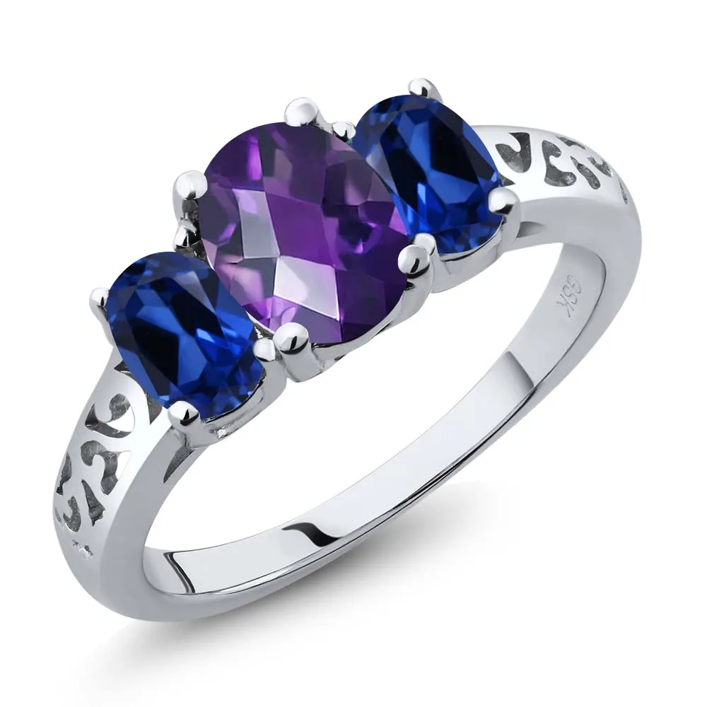 2.00 СТ овальный шахматной фиолетовый аметист синий имитация сапфир 925 серебряное