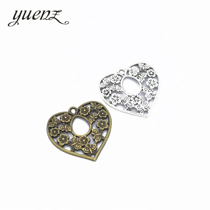 YuenZ 5pcs Antique Silver color Flowers Heart Charms Metal Pendants Jewelry Making bracelet necklace Accessories 32*20mm A38 | Украшения и