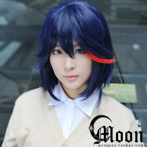 KILL la KILL Matoi Ryuko короткие темно-синие с красными термостойкие волосы косплей костюм парик+ шапка парик