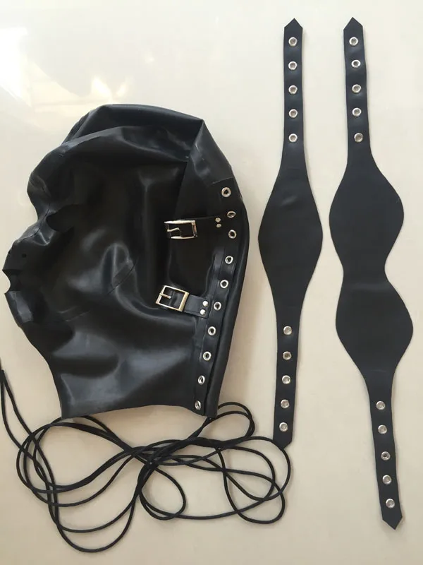 

Fashion Rubber 100% pure natural Latex Hood Sexy Latex Fetish White Snap Naps Latex Hood with Hasp Enclosed Mask Free shipping