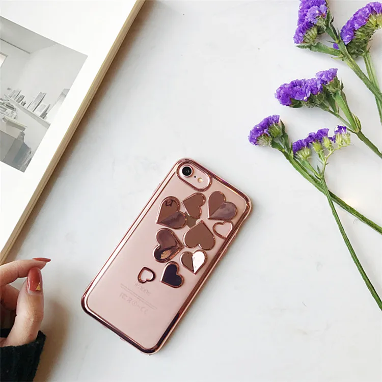Южная Корея 3D покрытие сердце чехол для iPhone7 7plus серебро/розовое золото/золотое любовное сердце Чехлы для iPhone 6 6s 6plus 6s plus Прозрачный чехол для телефона