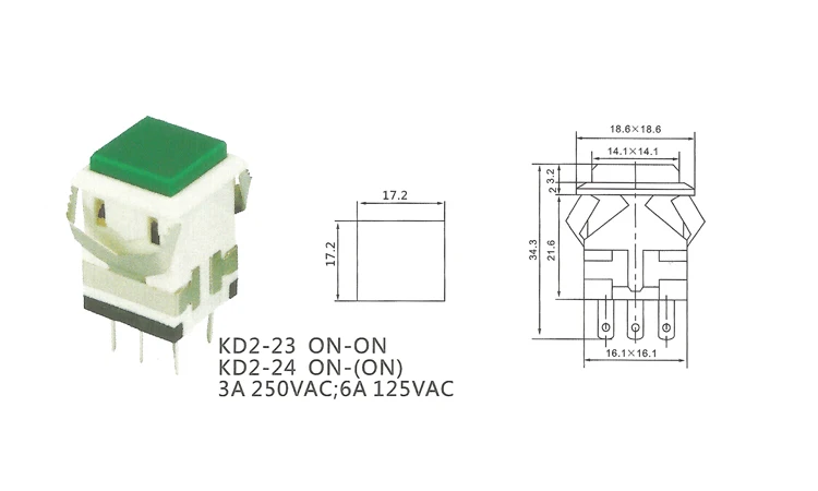 KD2 24 CE ROHS мгновенный на 3 А 250 В переменного тока Пластиковый Кнопочный