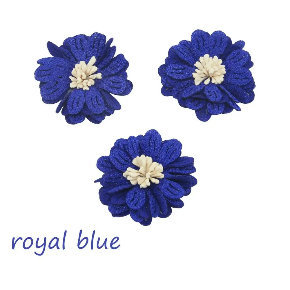 royal blue 4,5 см 12 шт./пакет искусственный цветок ремесло ткани на платформе с цветочным принтом повязка на голову, для самостоятельного изготовления букет невесты украшения - Цвет: royal blue