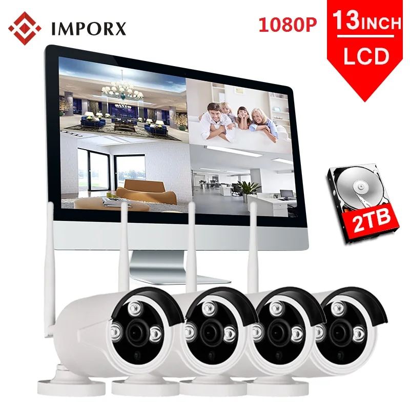 IMPORX 4CH 1080P Беспроводной 13 &quotЖК дисплей монитор NVR Kit 2MP Открытый Wi Fi IP Камера