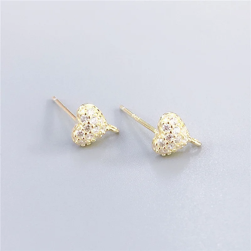 Gold color S12 2 шт., 925 пробы, серебряные серьги-гвоздики, застежка, кристалл, Шпилька для ушей, для рукоделия, для изготовления ювелирных изделий, Восстановленный цветок, сердце, серьги, фурнитура - Цвет: Gold color S12