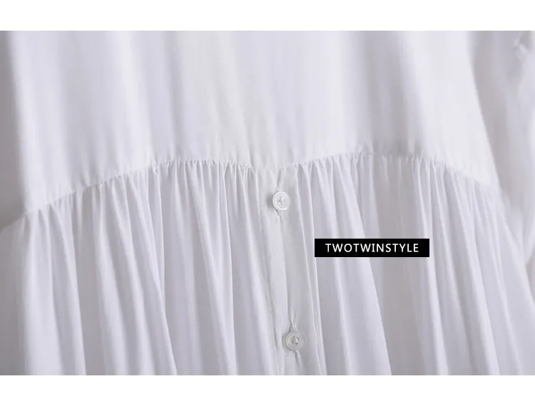 TWOTWINSTYLE Повседневное миди летнее платье Для женщин рубашка платья Женский Топ Блузка с длинными рукавами белого и черного цвета новинки в Корейском стиле больших размеров