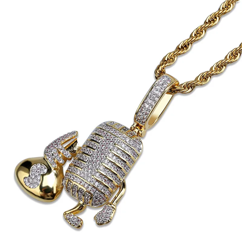 Hip Hop Jewelry Microphone Pendant Necklace With Chain for Men New Fashion Punk Micro Pave Zircon | Украшения и аксессуары