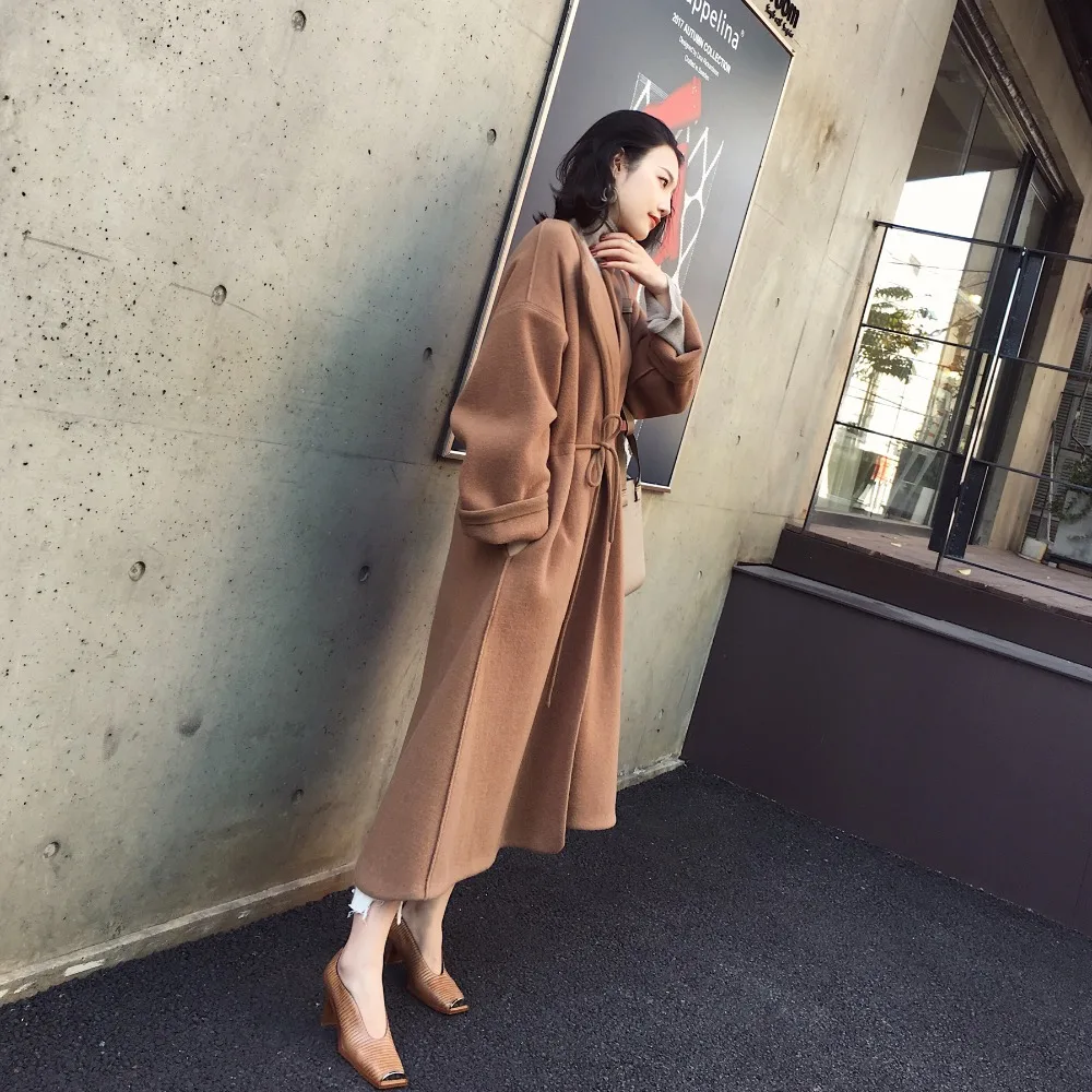 Женское пальто шерстяное удлиненное тонкое круглый вырез воротник Регулируемая