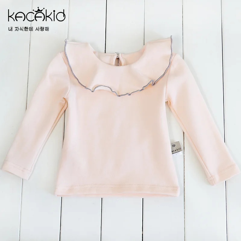 Kacakid/новая одежда для маленьких девочек Милая футболка с кукольным воротником для девочек детская хлопковая рубашка с длинными рукавами - Цвет: 95