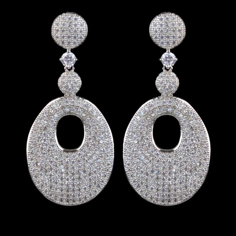 Роскошные micro pave Цирконий длинные висячие серьги для женщин высокого качества AAA