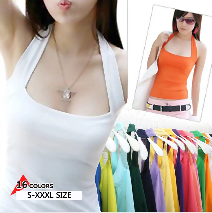 

2016 women Halter Neck Sheath slim vest soft Candy colors cotton sleeveless