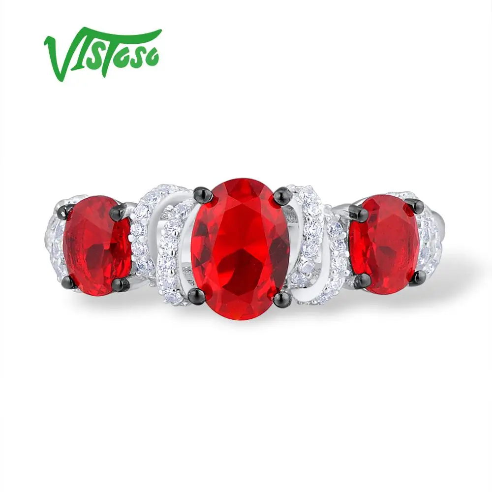 VISTOSO 925 пробы серебряные кольца для женщин Красный Кристалл круглый белый