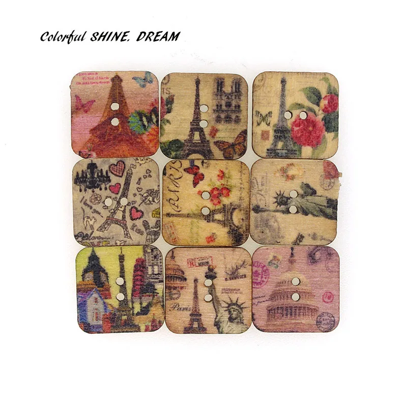 

Деревянные пуговицы «сделай сам», 50 шт., квадратные, с рисунком Эйфелевой башни, для шитья, скрапбукинга, подарка для домашней одежды, декор р...