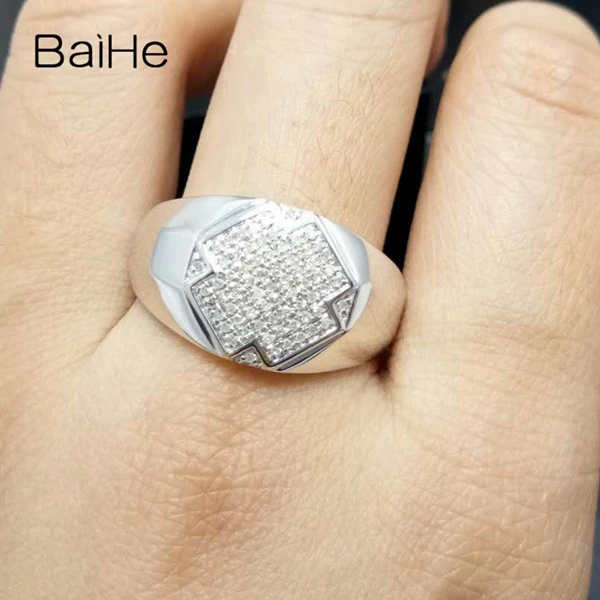 BAIHE Стерлинговое Серебро 925 0.3CT сертифицированное H/I круглая огранка натуральные бриллианты обручальное мужское модное Ювелирное кольцо