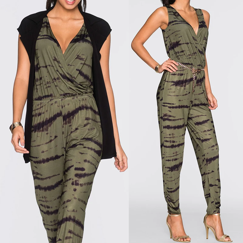 New Women Sleeveless Printed Jumpsuit Ladies Casual Party V Neck Playsuit Romper | Женская одежда