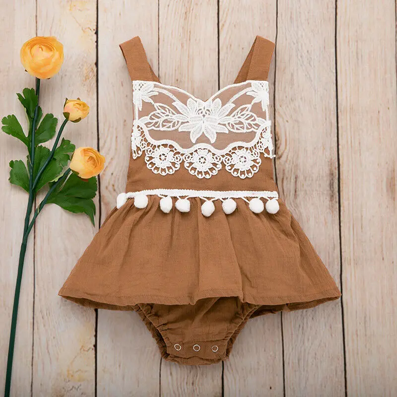 Цельное платье на бретельках для новорожденных девочек комбинезон без рукавов