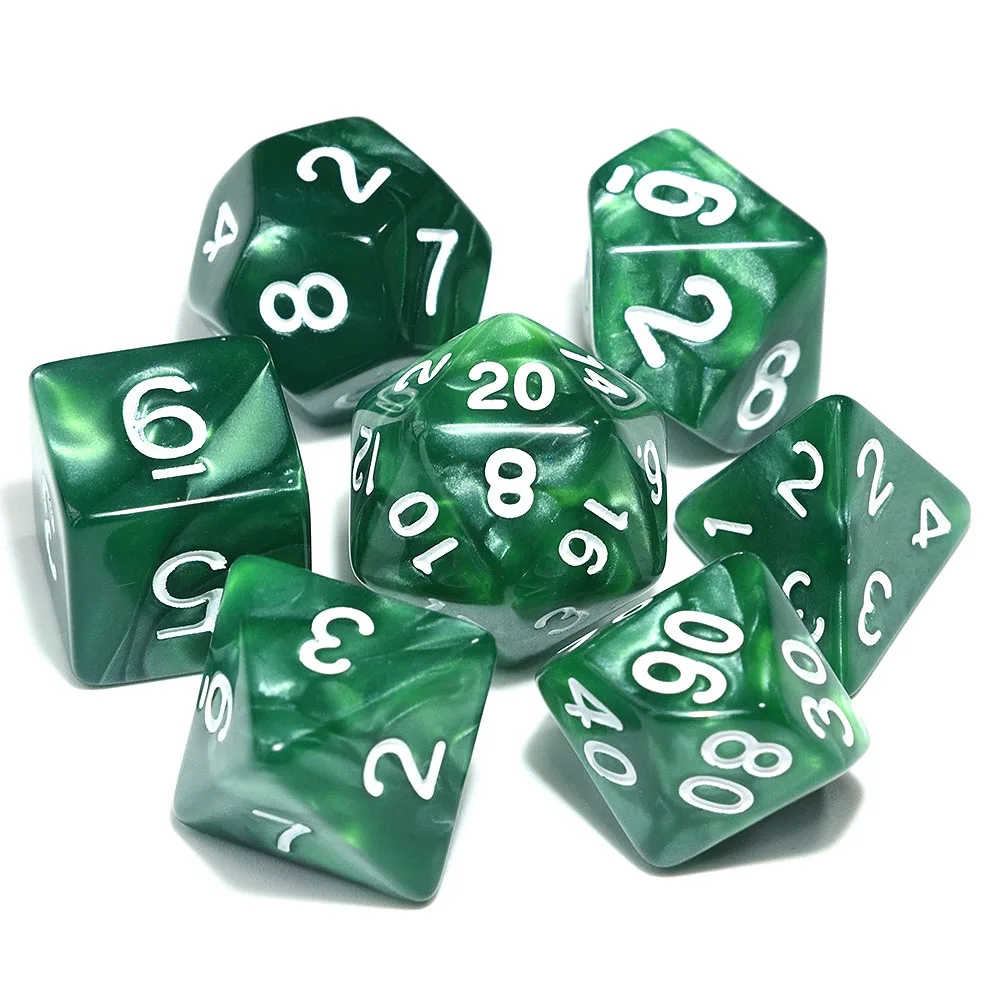 green w white ink 7 шт./компл. многогранные кубики перламутровыми эффект для ролевой игры Настольная игра игральные кости DND игры D4 D6 D8 D10 D% D12 D20 - Цвет: green w white ink