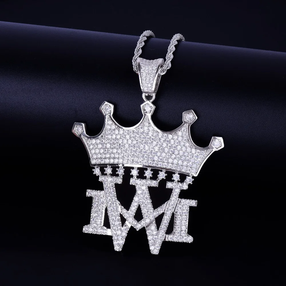 Корона с MW ожерелья и кулоны с теннисной цепочкой Золото Серебро Цвет Bling кубический циркон мужские хип хоп ювелирные изделия