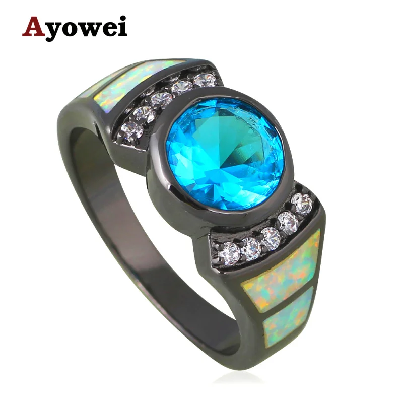 

Austrian Crystal Jewelry White Fire Opal Silver Stamped Blue Zircon Fashion Jewelry Rings USA Size #6#7#8#9 OR827A
