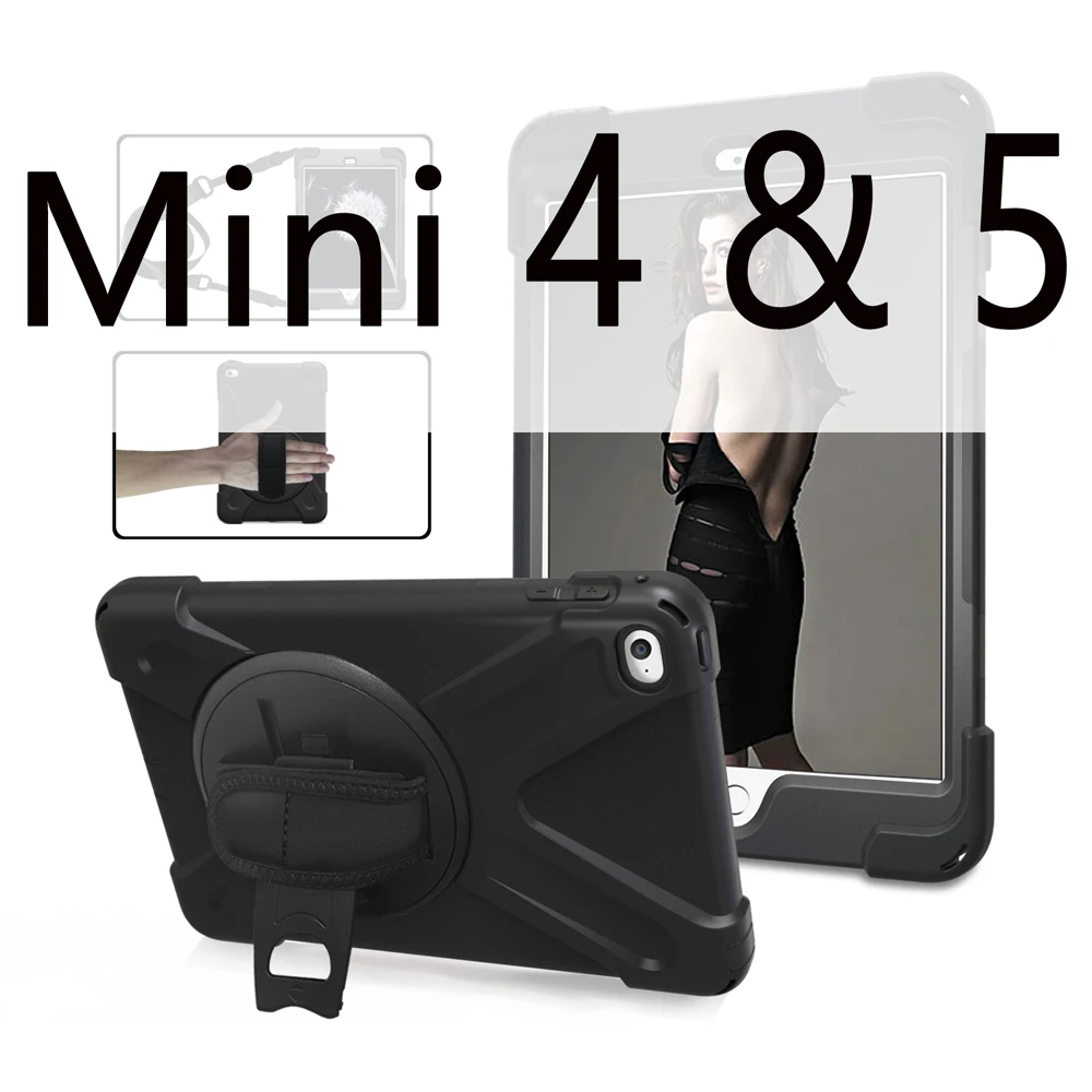 Противоударный чехол для ipad mini 1 2 3 4 детей/ipad mini 5 чехол с подставкой и ремешком на руку силиконовый безопасный Чехол для детей - Цвет: Black