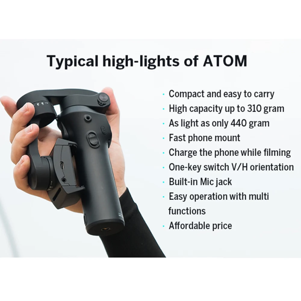 Atom 3 Axis складной selfie stick Портативный монопод с шарнирным замком стабилизаторы для