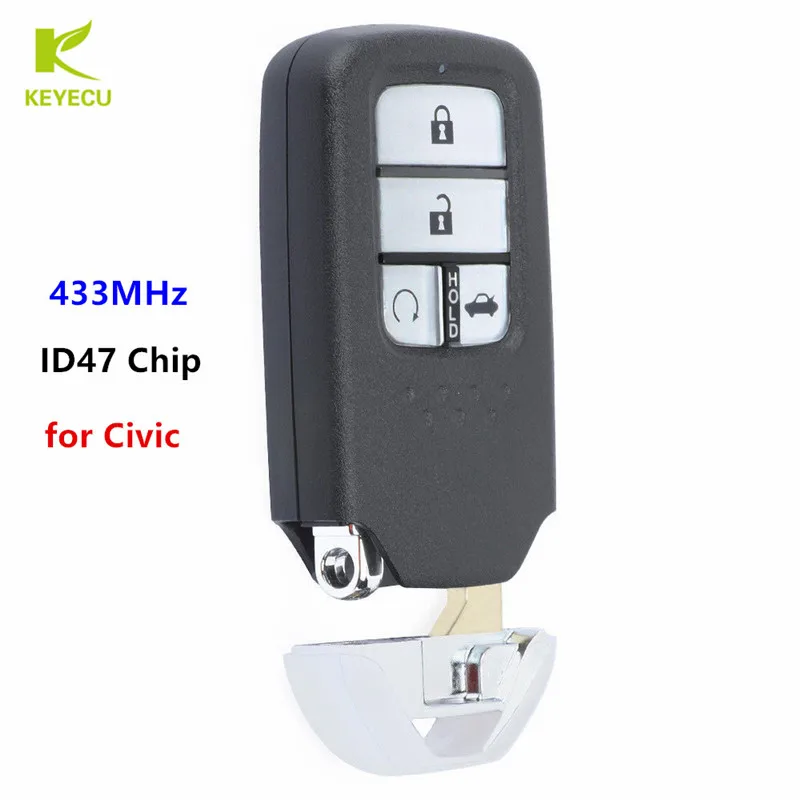 KEYECU Замена умный дистанционный ключ брелок от машины 4 кнопки 433 МГц ID47 для Honda Civic